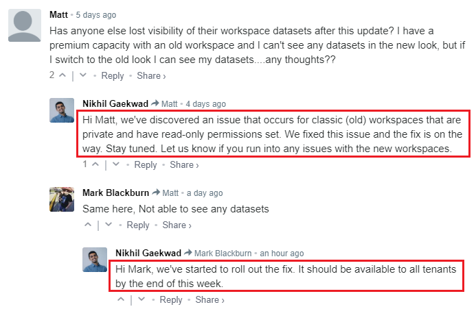 Classic workspace - Datsets are not visible after ... - Microsoft ...