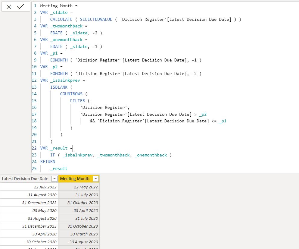 Solved: Calulated column to find date in the previous mont ...