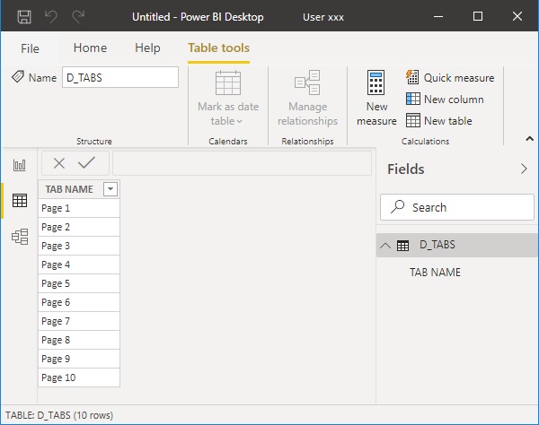 How to create a calculated table with all the tab ... - Microsoft ...