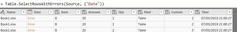 In Power BI: Select rows with errors