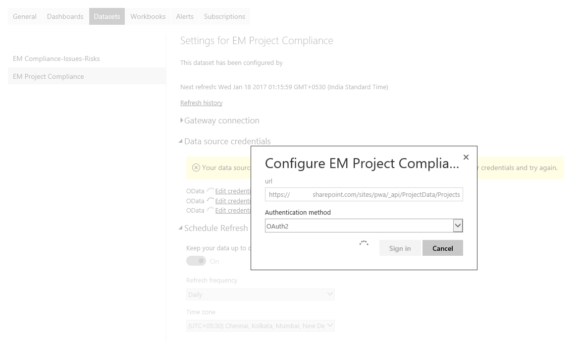 Solved: Data source credentials hangs on refresh - Microsoft Fabric ...