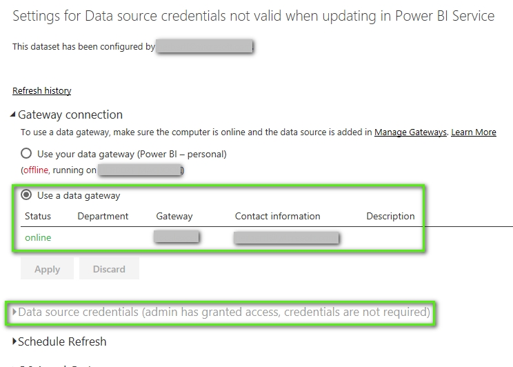 Data source credentials not valid when updating in... - Microsoft ...
