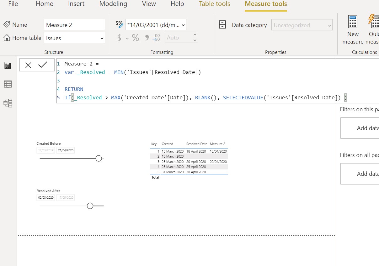 If Filtered Date is Smaller then blank - Microsoft Fabric Community