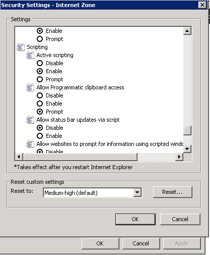IE settings for Active Scripting