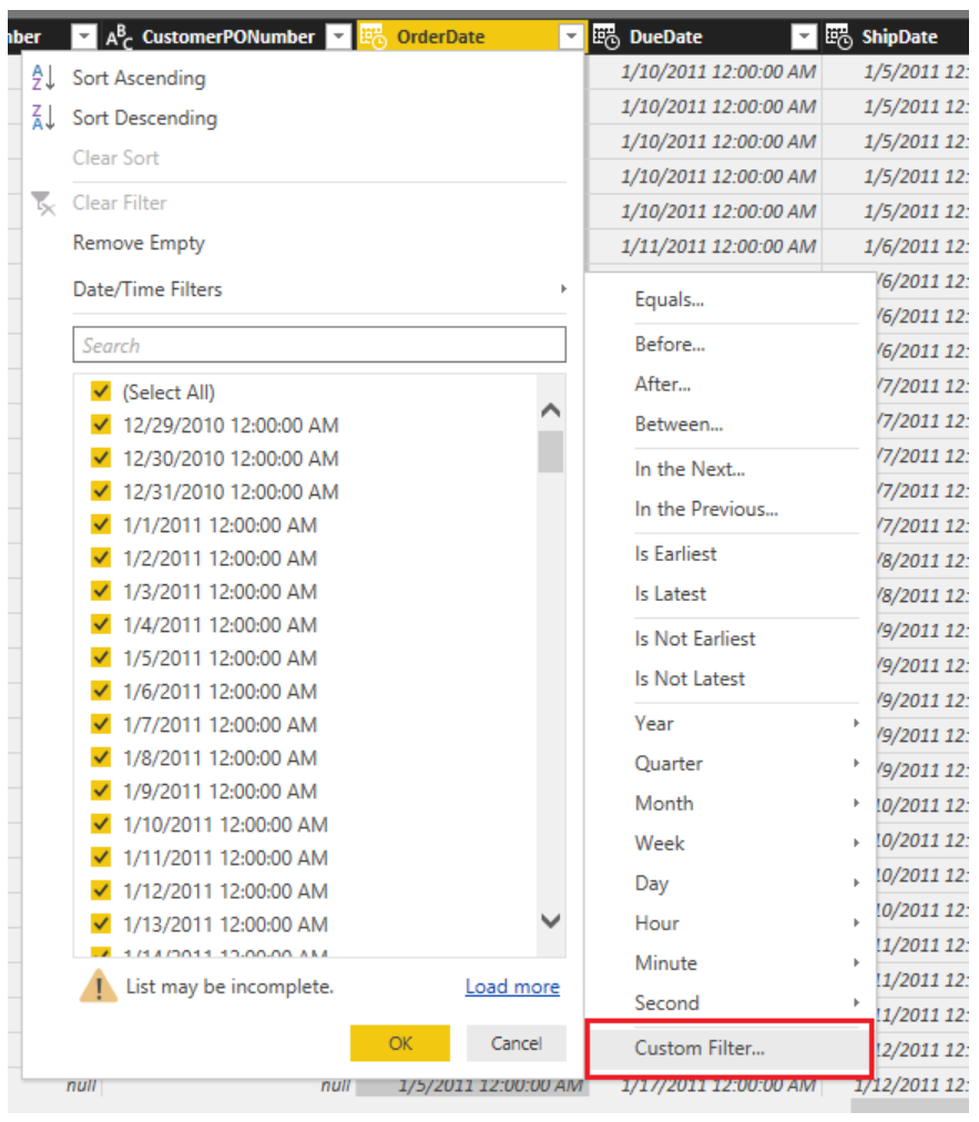 Solved: Custom Filter menu option for a column is missing - Microsoft ...