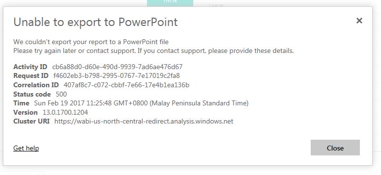 Solved: unable to save the power BI report as powerpoint - Microsoft ...