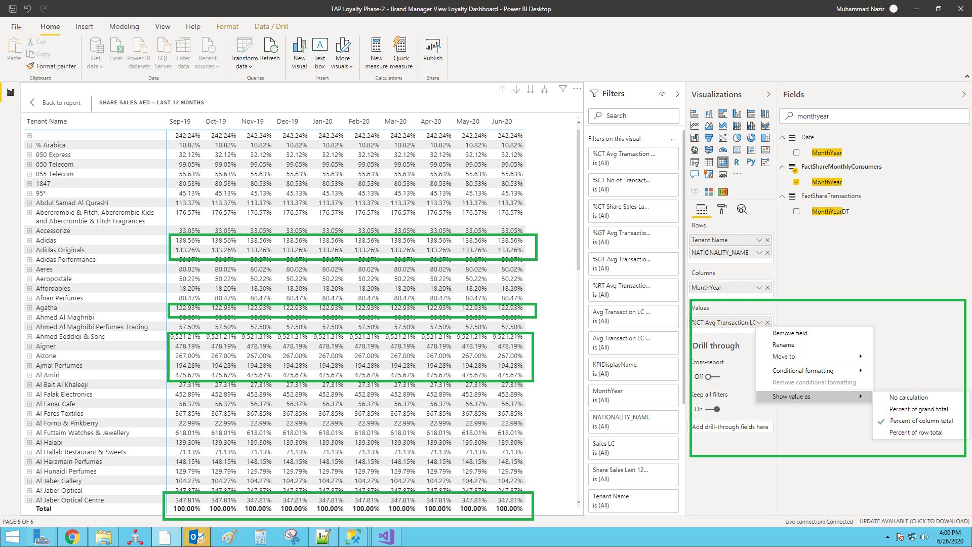issue while calculating % of total on matrix value - Microsoft Fabric ...