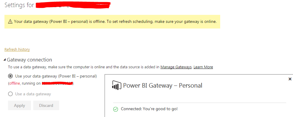 Power BI Gateway Says I'm Connected, Power BI Says... - Microsoft ...