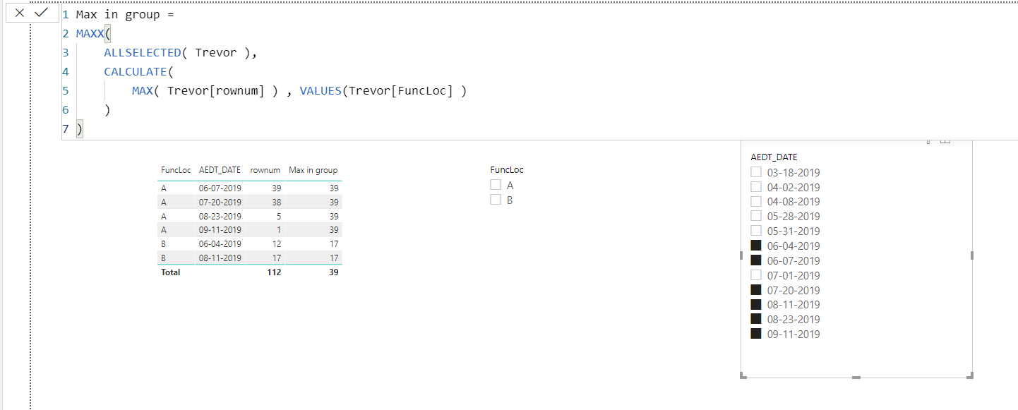 Solved: Max in group not working - DAX formula - Microsoft Fabric Community