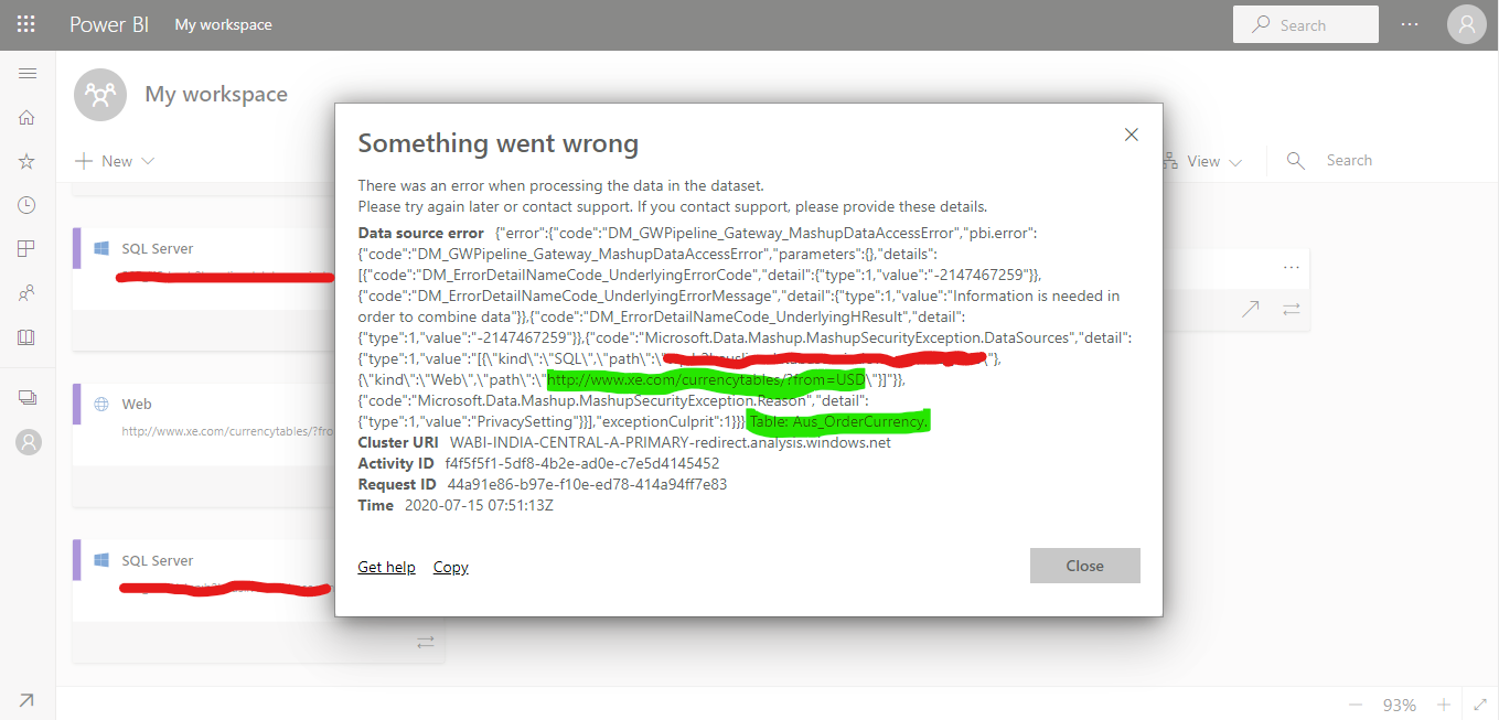 Privacy level error Scheduled Refresh - Microsoft Fabric Community