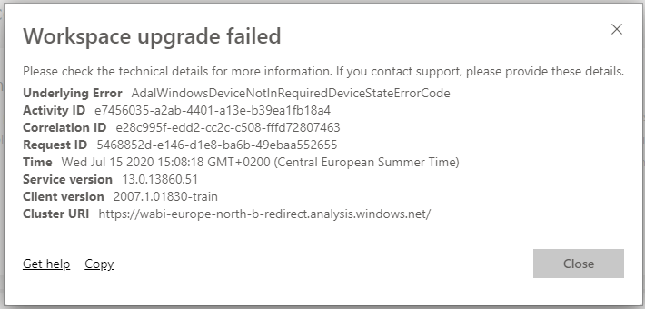 Can't create the new workspace or upgrade the clas... - Microsoft ...