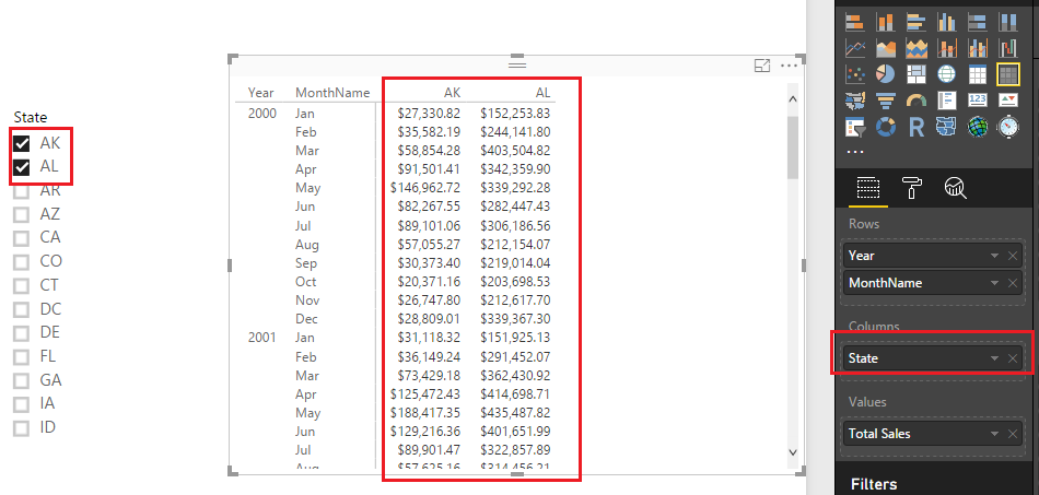 Solved: How can I Populate Matrix Columns from a slicer? - Microsoft ...
