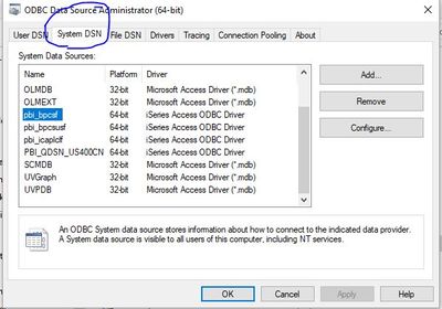 ODBC setup has follow System DSN