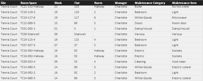 The large database with all entries on - relevant columns are maintenance category and maintenance item.