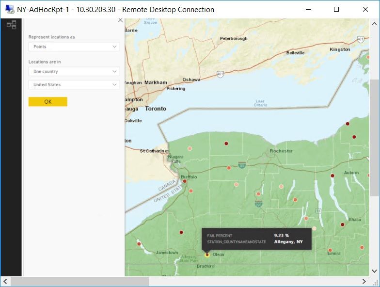 Location as Points - the point for Allegany County is not even within the boundaries of the county!