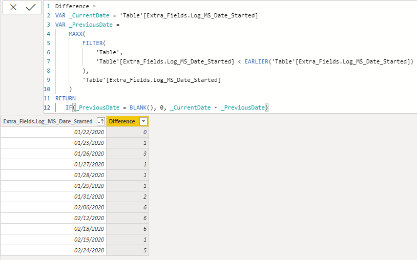 Solved: Date difference between dates in same column - Microsoft Fabric ...