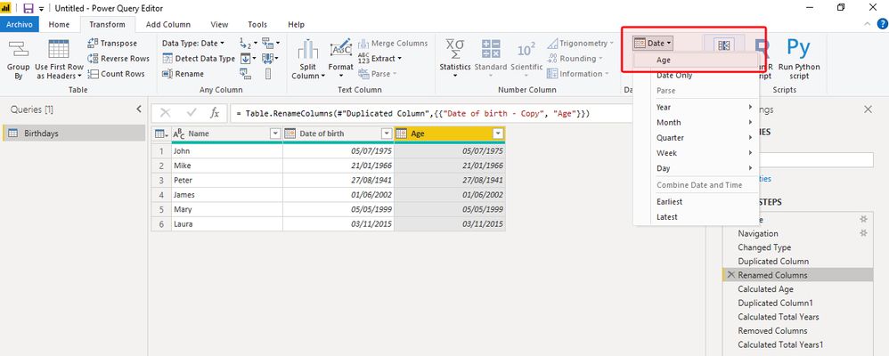 Solved: How to calculate the age in years from date of bir... - Microsoft  Fabric Community