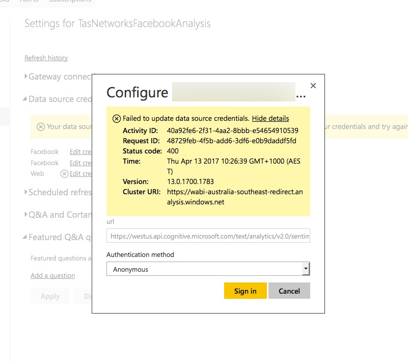 Failed to update data source credentials - Microsoft Fabric Community