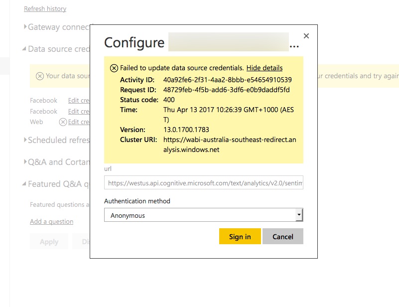 Failed to update data source credentials - Microsoft Fabric Community