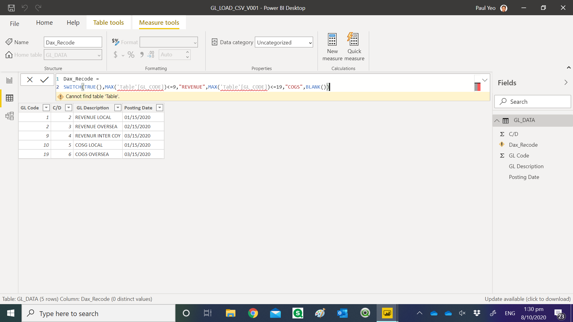 Solved: Seek help on GL Mapping Code error msg - Microsoft Fabric Community