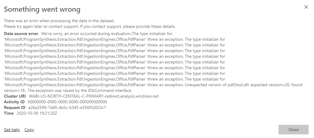 PDF Files as Data source - Error with pdf2text.dll - Microsoft Fabric ...