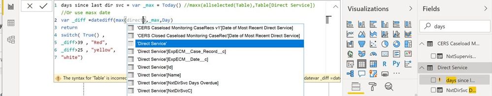 Direct Svc Table as Selection