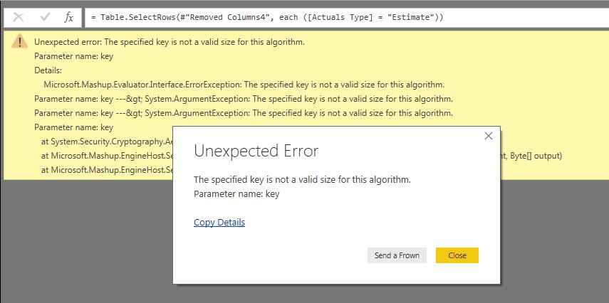 Error Specified key is not a valid size for this a... - Microsoft ...