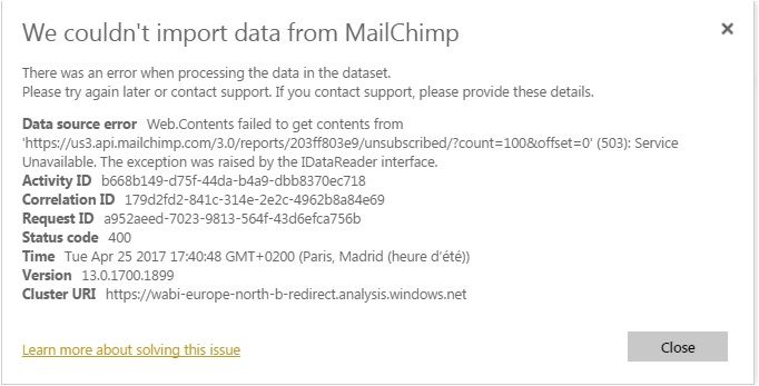 Problem with Mailchimp connection and contact supp - Microsoft