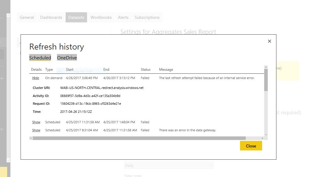 Power BI schedule failed with the Below Error - Microsoft Fabric Community