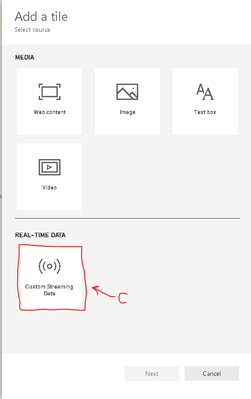 C) Screenshot of Custom Streaming Data card used