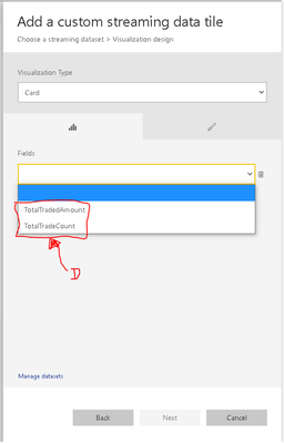 D) Screenshot showing available fields options within Tile > Card dropdown field