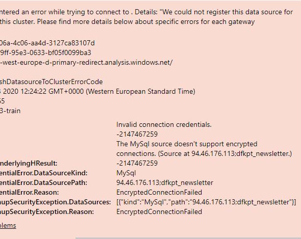 Failled to create source data MySql on-premises da... - Microsoft ...