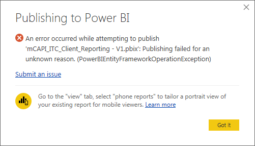 Publish Error from PowerBI Desktop - Microsoft Fabric Community