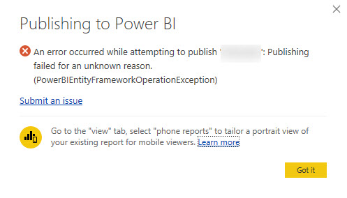 re-publish report from Power BI Desktop error - Microsoft Fabric Community
