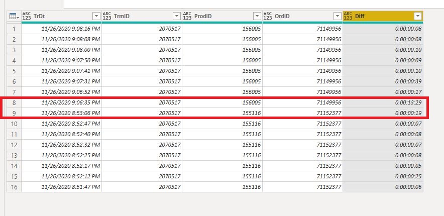 Solved: Calculate time difference to previous matching row ...