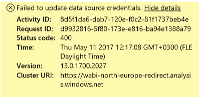 Error: Failed to update data source credentials - Page 2 - Microsoft ...