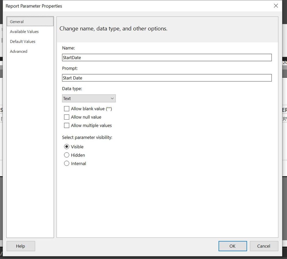 2nd Parameter: Start date in text format