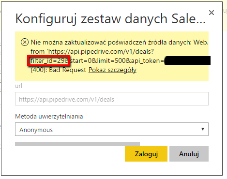 Data Source in cloud Power BI, auto refresh error shows old value of "filter_id"