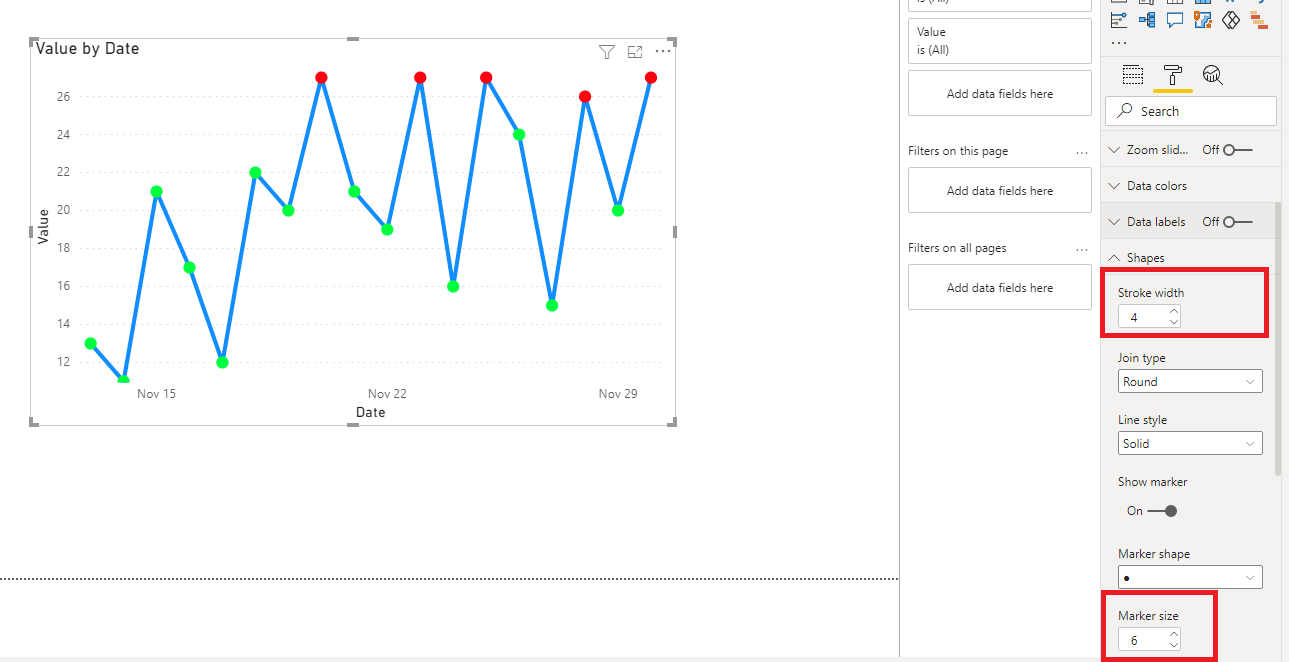 dot for data point in line chart on the 2nd plan - Microsoft Fabric ...