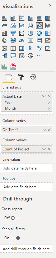 Clustered column chart adding percent line - Microsoft Fabric Community