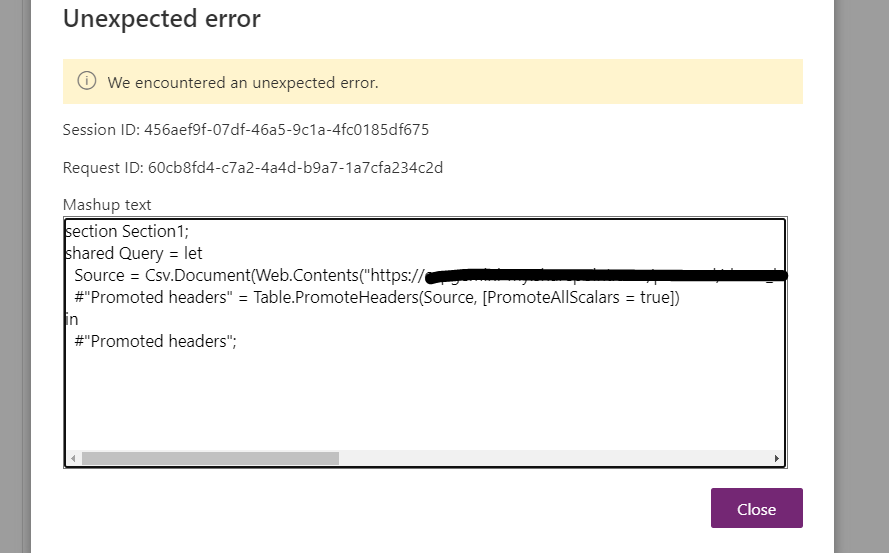 Solved: Unexpected error when trying to add data from csv ...