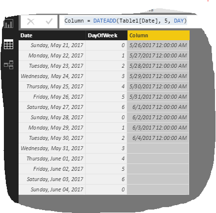 DATEADD function not returning all the row under "column".  Please help.  Thanks.