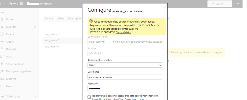 Connection Failed in Power BI service