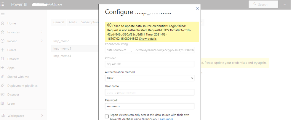 Connection Failed in Power BI service