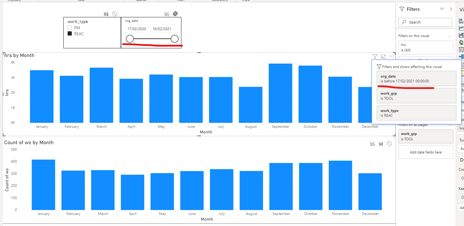 Solved: Date Slicer Won't Affect Column Graph - Microsoft Fabric Community