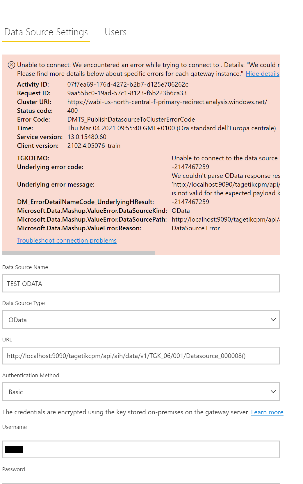 OData connection error using Data Gateway - Microsoft Fabric Community
