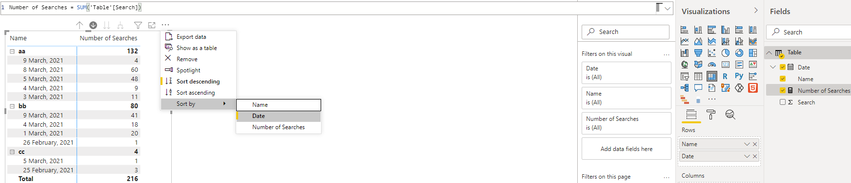sorting by two rows in a matrix - Microsoft Fabric Community