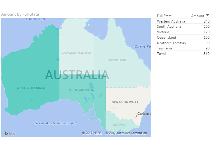 Solved: Western Australia not appearing on filled map - Microsoft ...