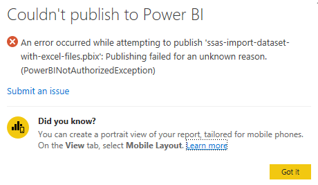 Error publishing a report with Direct Query over A... - Microsoft ...