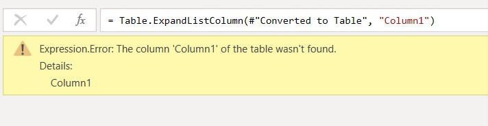 Column1 not found - Microsoft Fabric Community